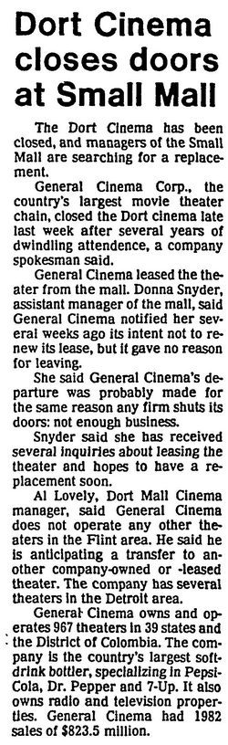 Dort Mall Cinema - 1983 ARTICLE ON CLOSING